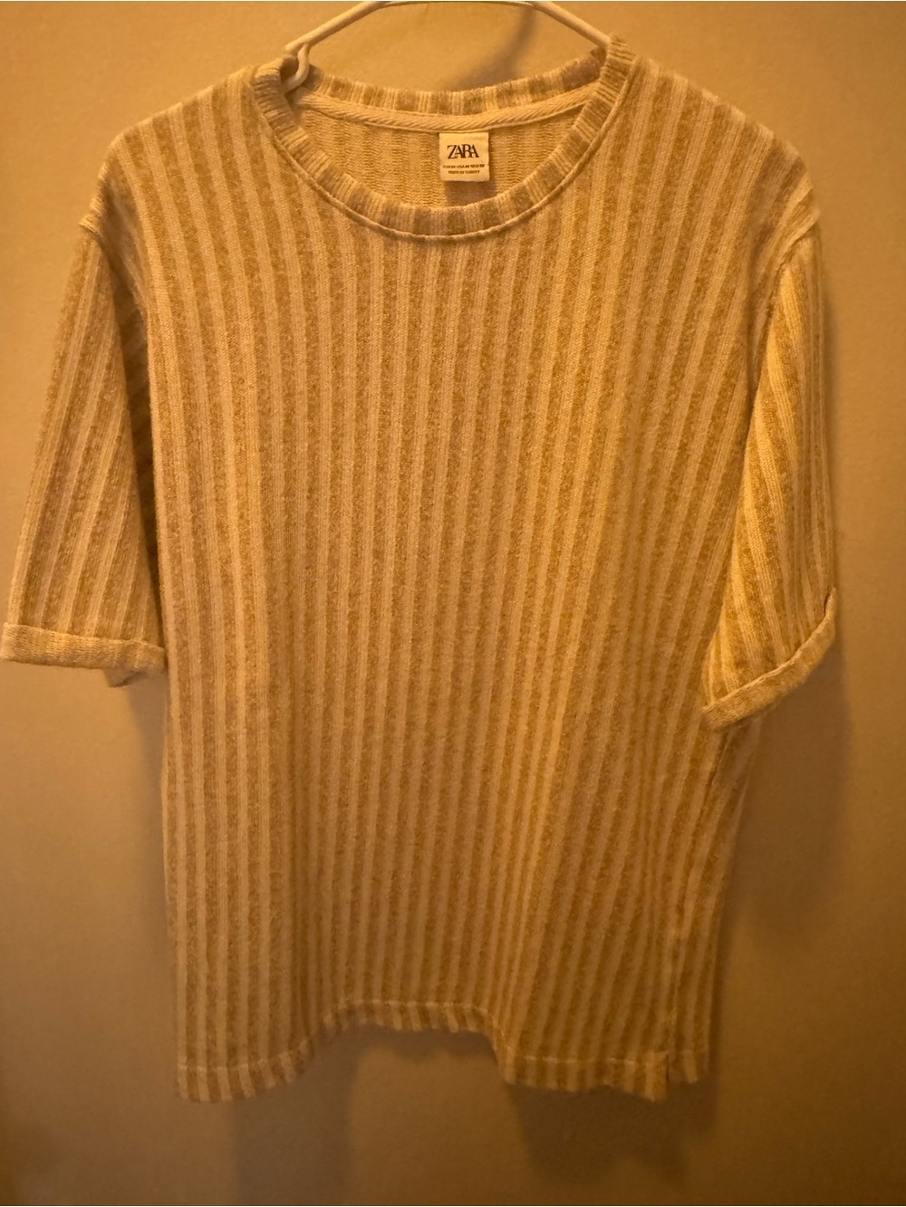 Zara Men Short-Sleeve Striped Knit Shirt — Beige & Cream